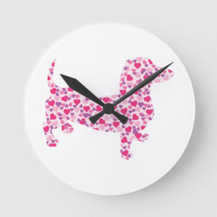 Pink Heart Doxies Round Clock