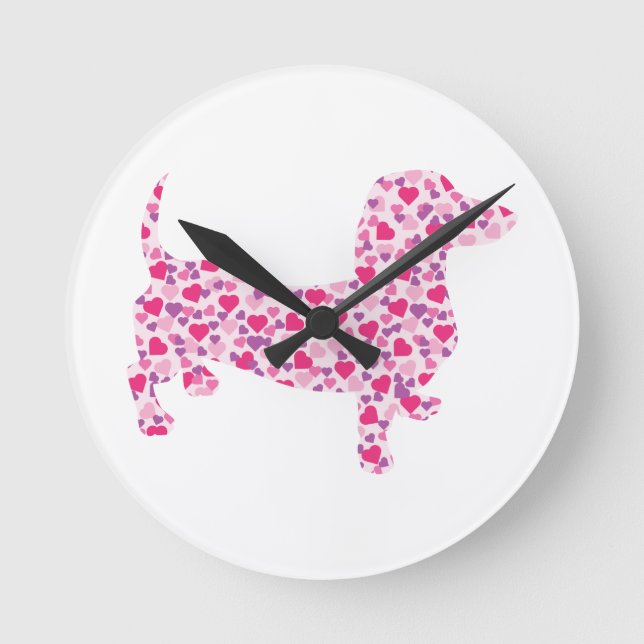 Pink Heart Doxies Round Clock (Front)