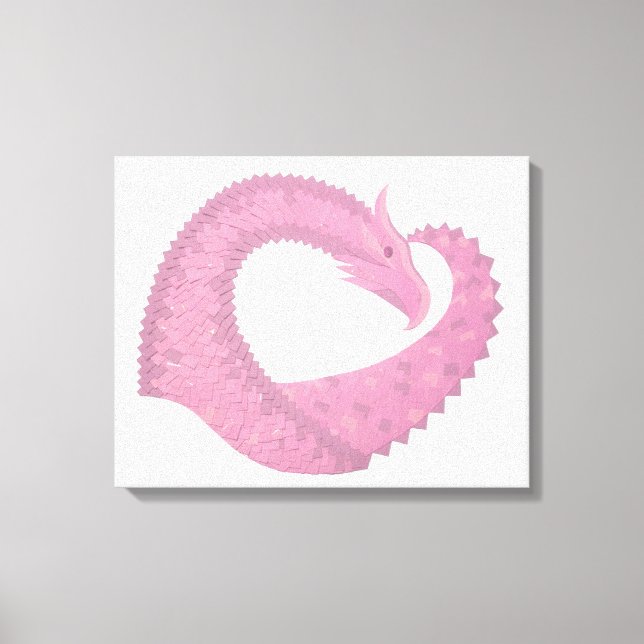 Pink heart dragon on white canvas print (Front)