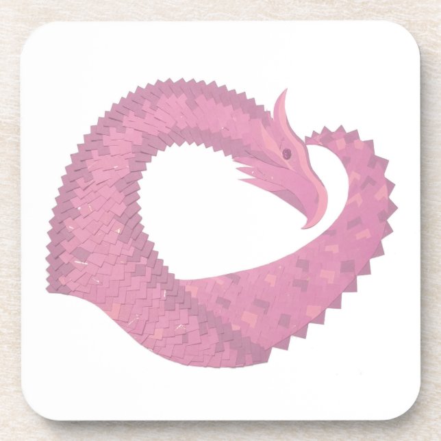 Pink heart dragon on white coaster (Front)
