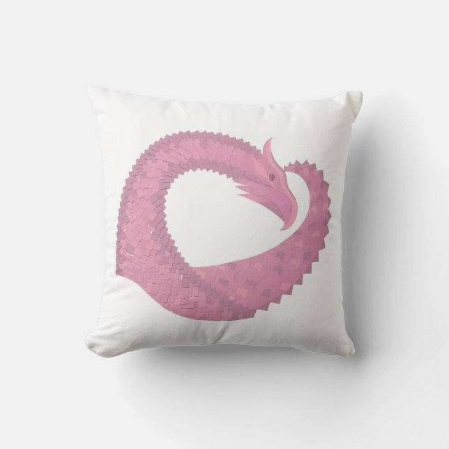 Pink heart dragon on white cushion (Front)