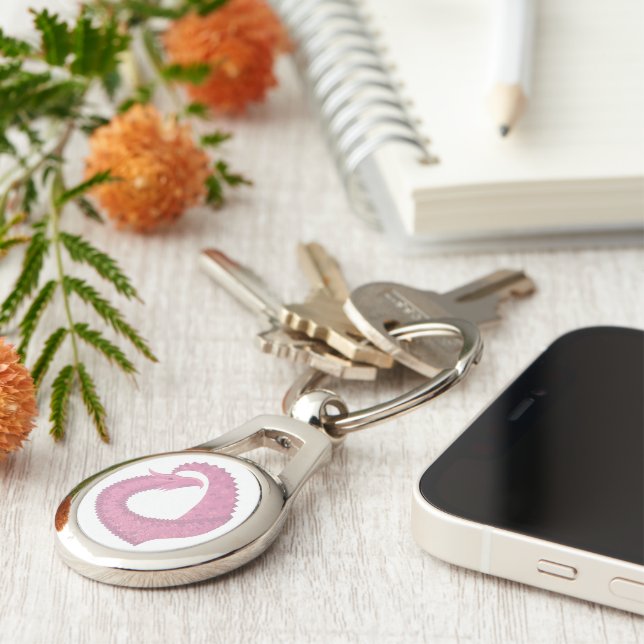 Pink heart dragon on white key ring (Side)
