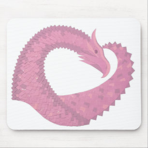 Pink heart dragon on white mouse mat