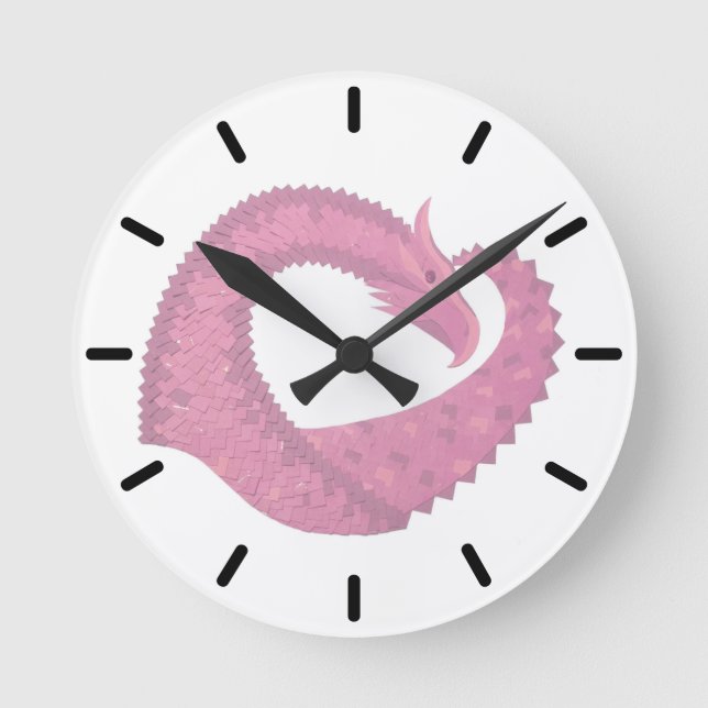 Pink heart dragon on white round clock (Front)
