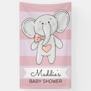 Pink Heart Elephant   Add Name & Event Banner