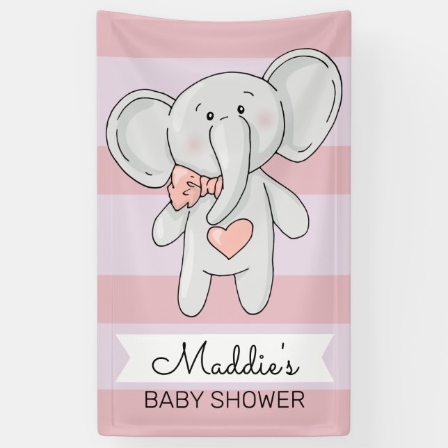 Pink Heart Elephant | Add Name & Event Banner (Vertical)