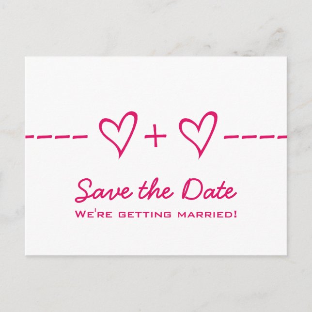 Pink Heart Equation Save the Date Postcard (Front)