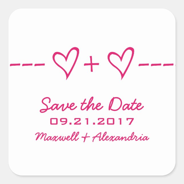 Pink Heart Equation Save the Date Stickers (Front)
