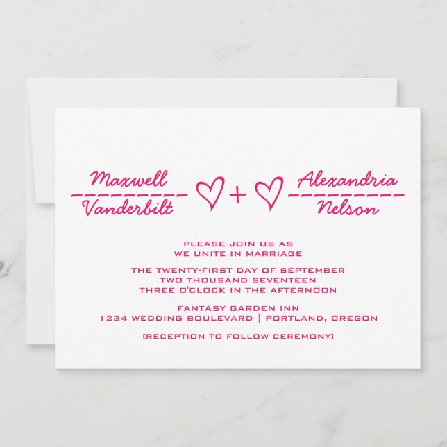 Pink Heart Equation Wedding Invite (Front)
