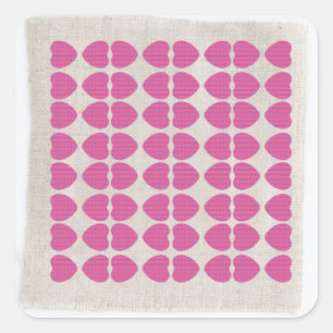 PINK HEART FABRIC PATTERN SQUARE STICKER