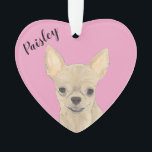Pink Heart Fawn Tan Cream Chihuahua Ornament<br><div class="desc">I am in love with this beautifully detailed watercolor illustration of a fawn, tan, or cream shorthaired applehead chihuahua dog! Personalise these reversible ornaments and make the nice list this year! Shop the rest of my collection for the sweetest housewarming, bridal shower, teacher, mother-in-law, husband, boyfriend, secret santa, sympathy, or...</div>