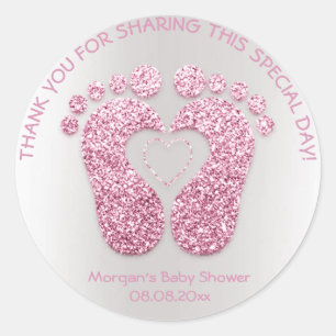 Pink Heart Feet Baby Shower Favour Thank You Girl Classic Round Sticker