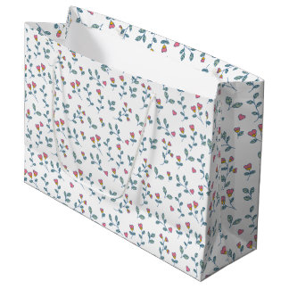 Pink Heart Floral Ditsy White Pattern Large Gift Bag