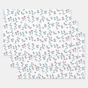 Pink Heart Floral Ditsy White Pattern Wrapping Paper Sheet