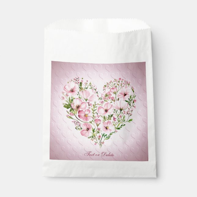 Pink Heart Floral Favour Bags (Front)
