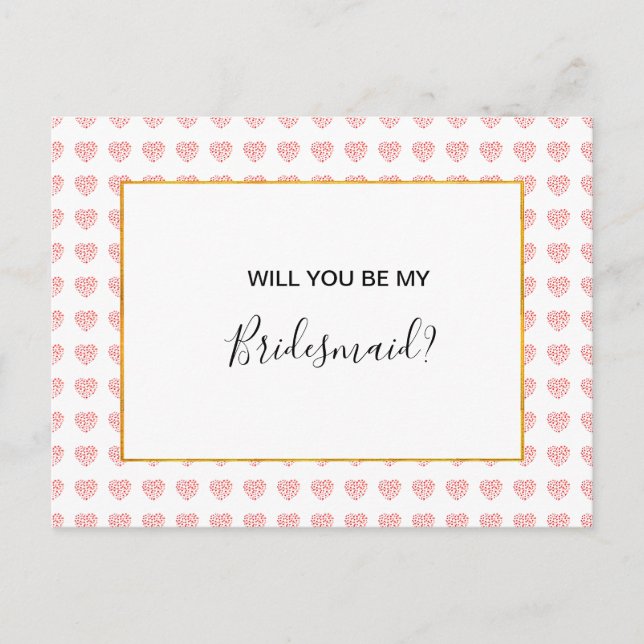 Pink Heart Floral Garland Matron of honour Invitation Postcard (Front)