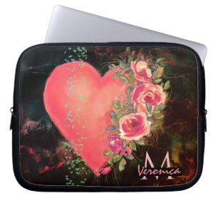Pink Heart floral Monogrammed laptop sleeve