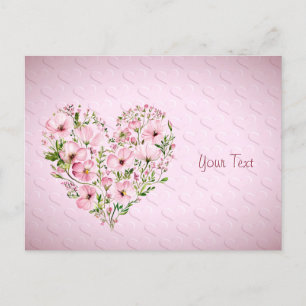 Pink Heart Floral Postcard