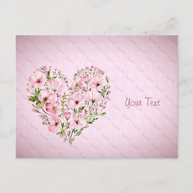 Pink Heart Floral Postcard (Front)