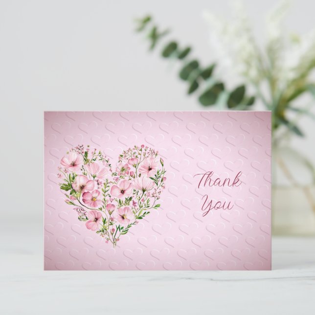 Pink Heart Floral Thank You Card (Standing Front)