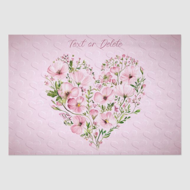 Pink Heart Floral Tissue Paper (Front)