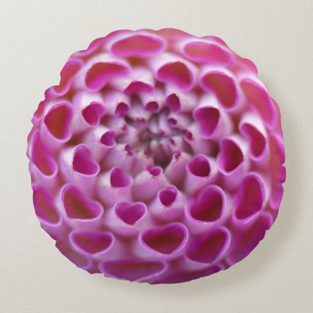 Pink Heart Flower Dahlia Bloom  Floral Pattern  Round Cushion (Front)
