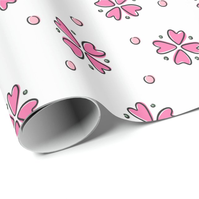Pink Heart Flower Petals Wrapping Paper (Roll Corner)