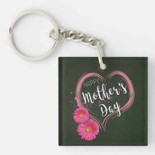 Pink Heart Flowers Mother's Day - Acrylic Keychain