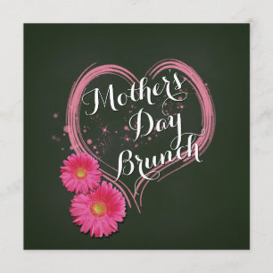 Pink Heart Flowers Mother's Day Brunch Invitation
