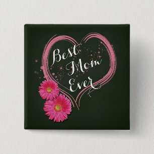 Pink Heart Flowers Mother's Day - Button
