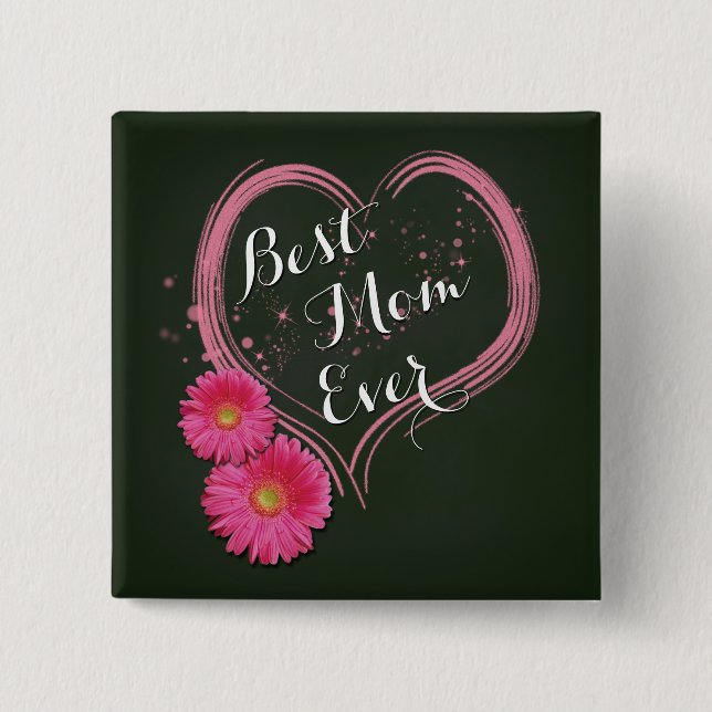 Pink Heart Flowers Mother's Day - Button (Front)