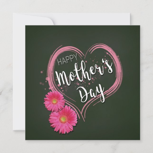 Pink Heart Flowers Mother's Day - Card (Front)