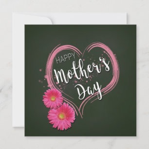 Pink Heart Flowers Mother's Day - Card