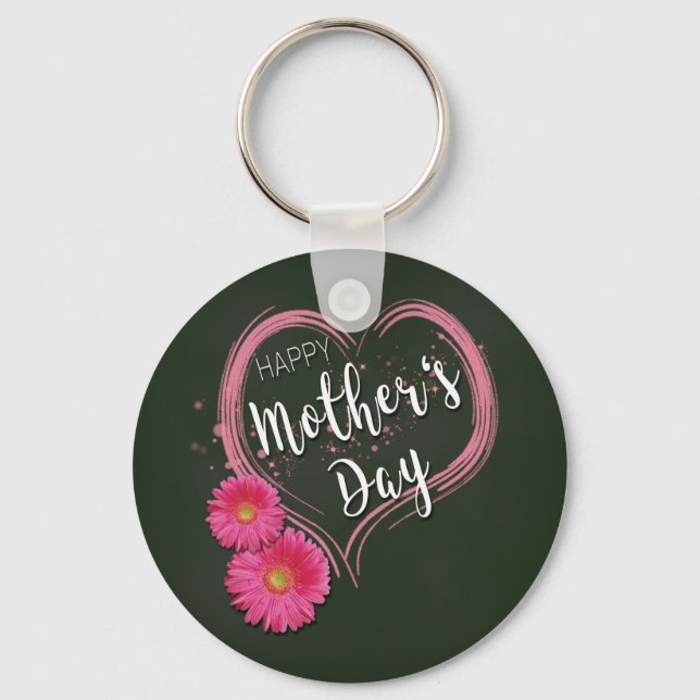 Pink Heart Flowers Mother's Day - Keychain (Front)