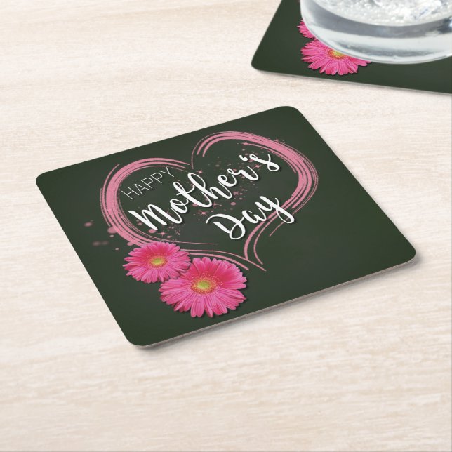 Pink Heart Flowers Mother's Day - Paper Coaster (Angled)