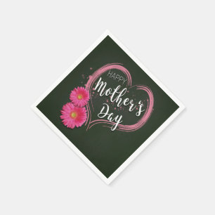 Pink Heart Flowers Mother's Day - Paper Napkin