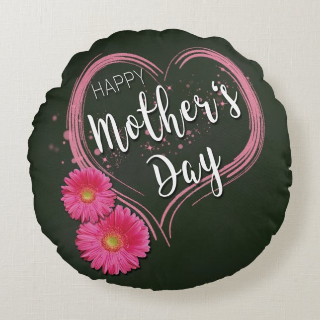 Pink Heart Flowers Mother's Day - Round Pillow (Front)