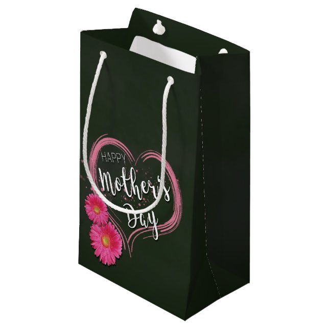 Pink Heart Flowers Mother's Day - Small Gift Bag (Front Angled)