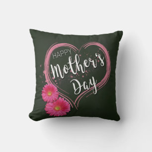 Pink Heart Flowers Mother's Day - Square Pillow