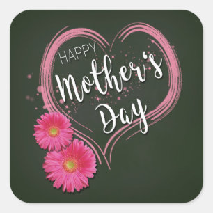 Pink Heart Flowers Mother's Day - Sticker