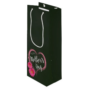 Pink Heart Flowers Mother's Day - Wine Gift Bag