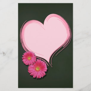 Pink Heart Flowers - Stationery Letterhead