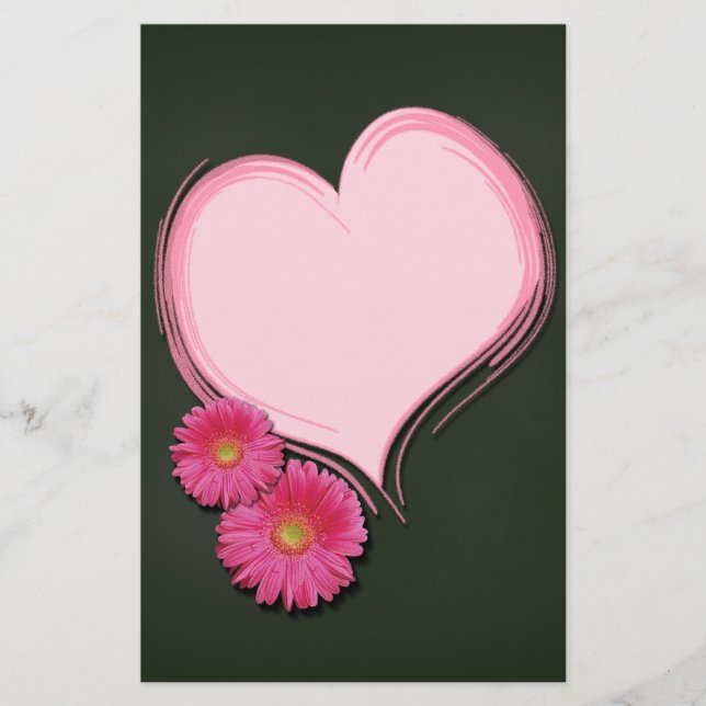 Pink Heart Flowers - Stationery Letterhead (Front)