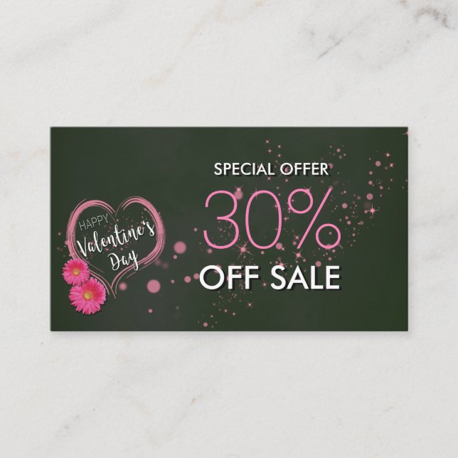 Pink Heart Flowers Valentine's Day Discount Card (Front)