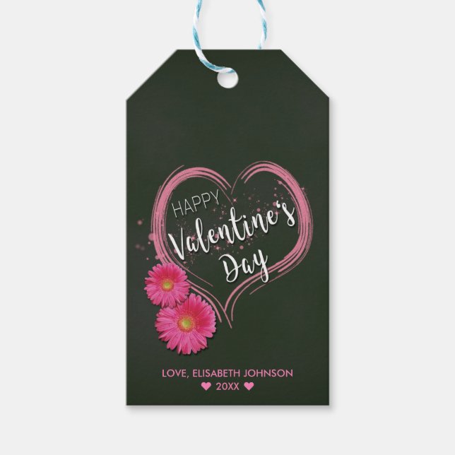 Pink Heart Flowers Valentine's Day - Gift Tag (Front)