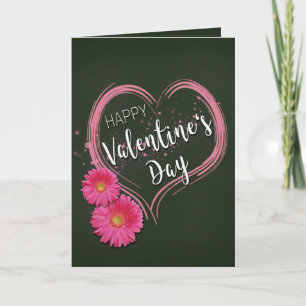 Pink Heart Flowers Valentine's Day - Greeting Card