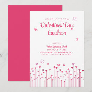 Pink Heart Flowers Valentine's Day Luncheon  Invitation
