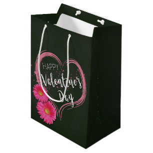 Pink Heart Flowers Valentine's Day Medium Gift Bag