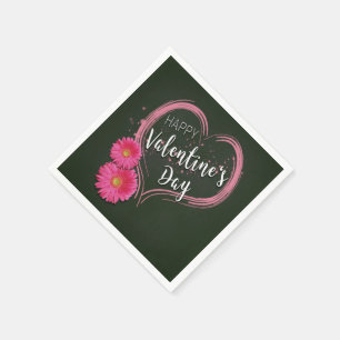 Pink Heart Flowers Valentine's Day - Paper Napkin