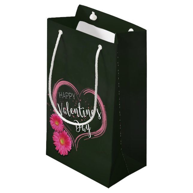 Pink Heart Flowers Valentine's Day Small Gift Bag (Front Angled)